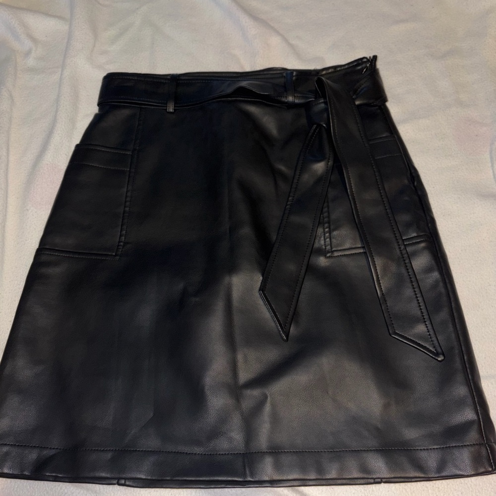 Black Faux Leather Tie-Waist Skirt
